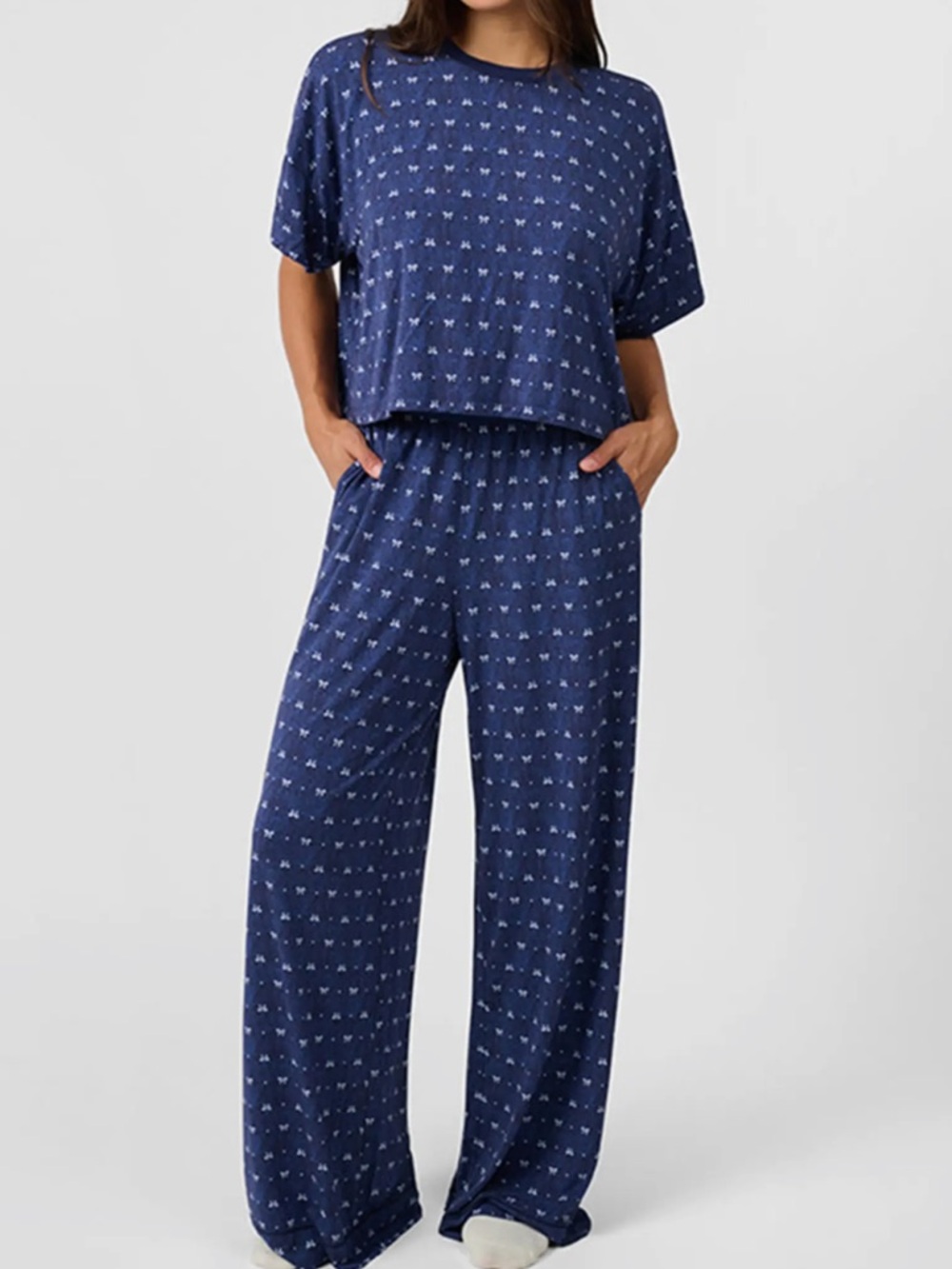 WeWoreWhat Cropped Sleep Tee & Wide Leg Pant